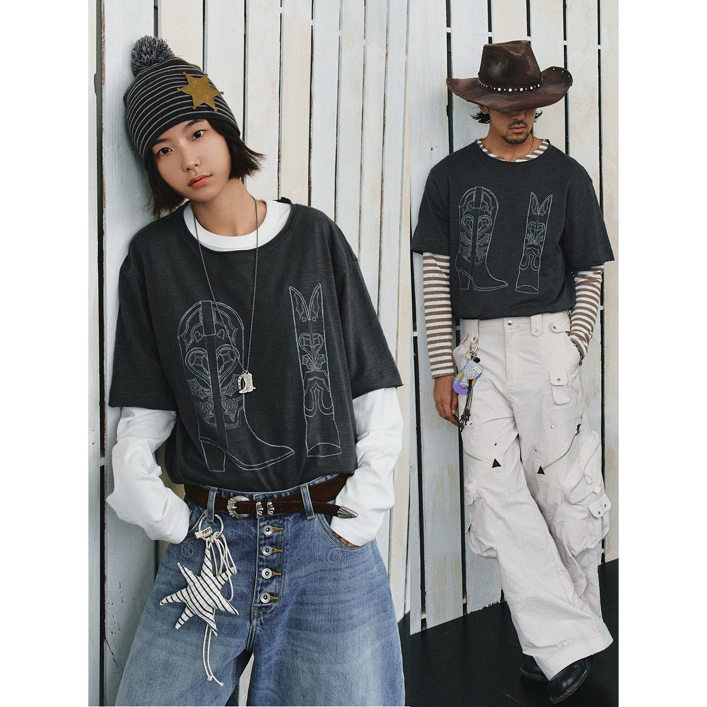 不路牌 霍皮牛仔靴蚀痕短袖T恤