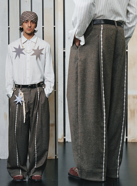不路牌「荒漠野蔷薇」蕾丝羊毛织带直筒西装长裤