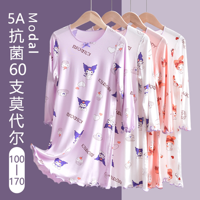 长袖睡裙女童夏季卡通印花冰丝