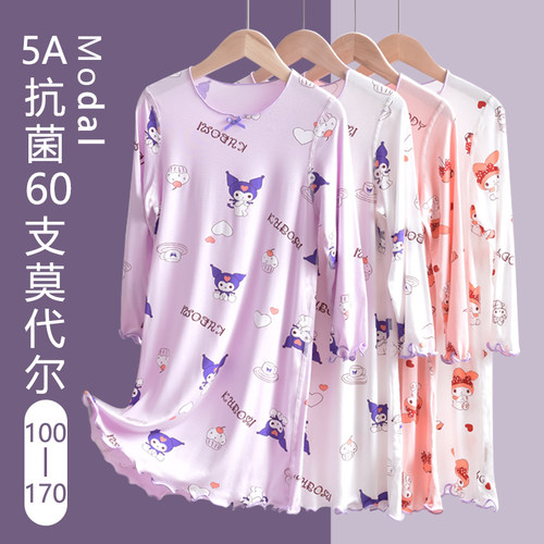 长袖睡裙女童夏季卡通印花冰丝