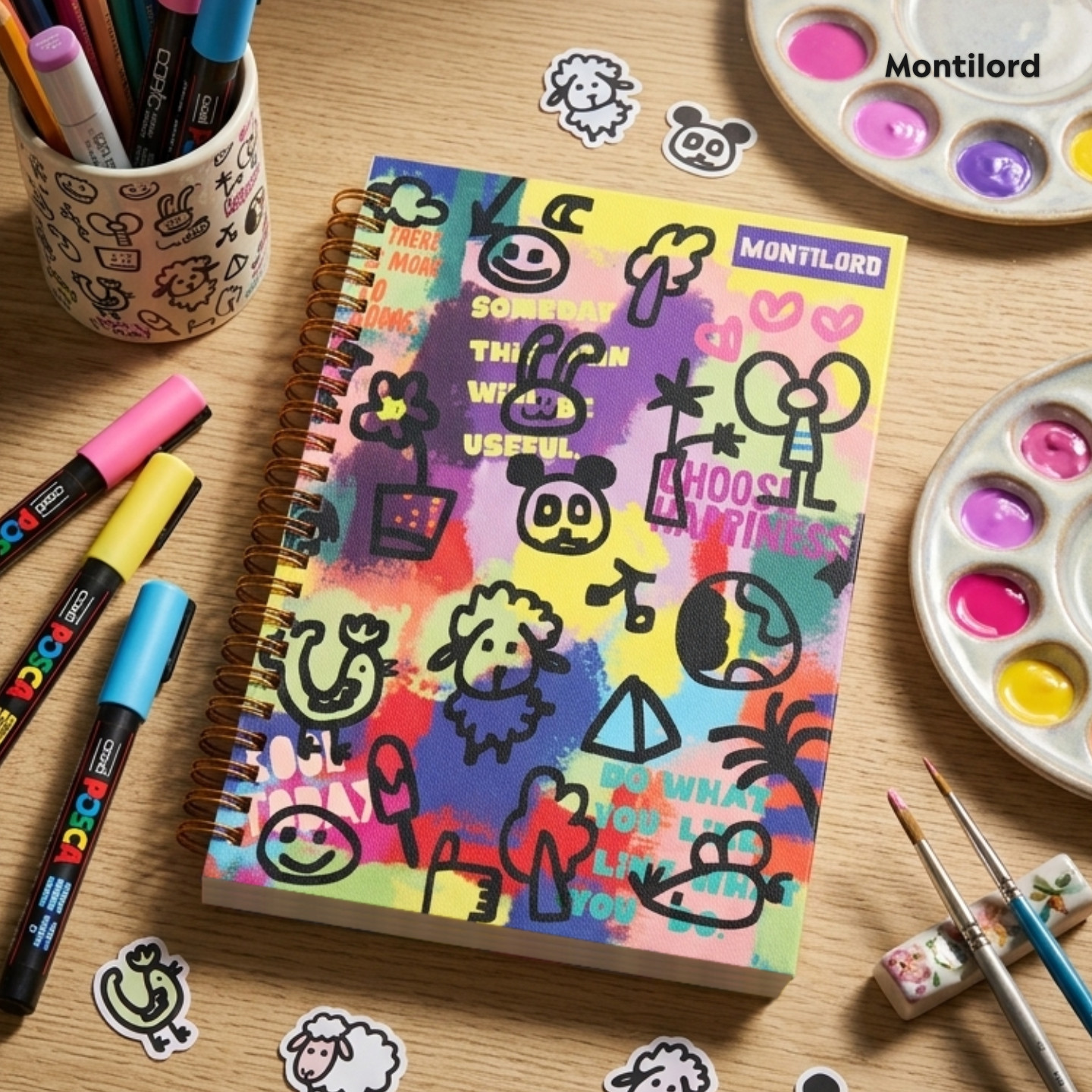 『Montilord』中厚线圈本A5横线厚纸PLUS笔记本快乐浮想ins风文具高颜值小本本手账本油画风涂鸦原创记事本正