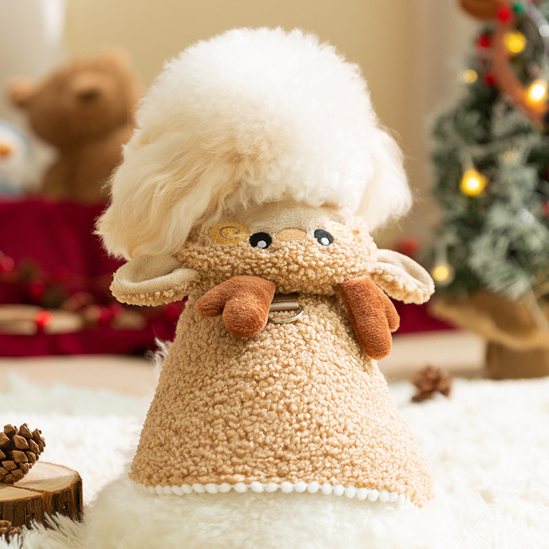 宠物加厚加绒可爱圣诞卡通披风狗狗秋冬款保暖衣服中小型狗狗衣服