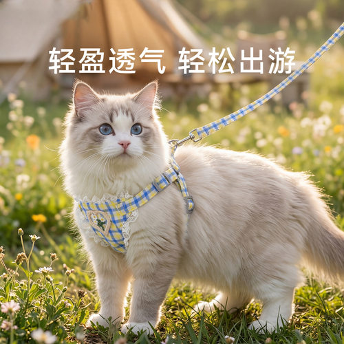 猫咪牵引绳春日花境狗狗猫咪外出防挣脱胸背狗狗背心式宠物牵引绳