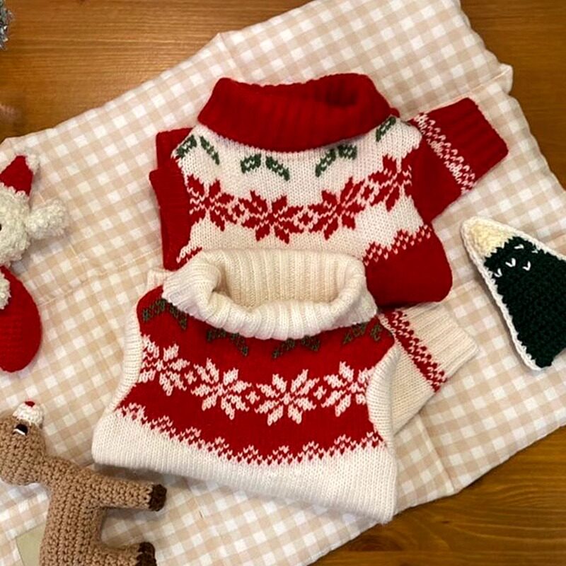 冬日狗狗毛衣红色新春新年针织衣服泰迪约克夏小型犬雪花小狗衣服