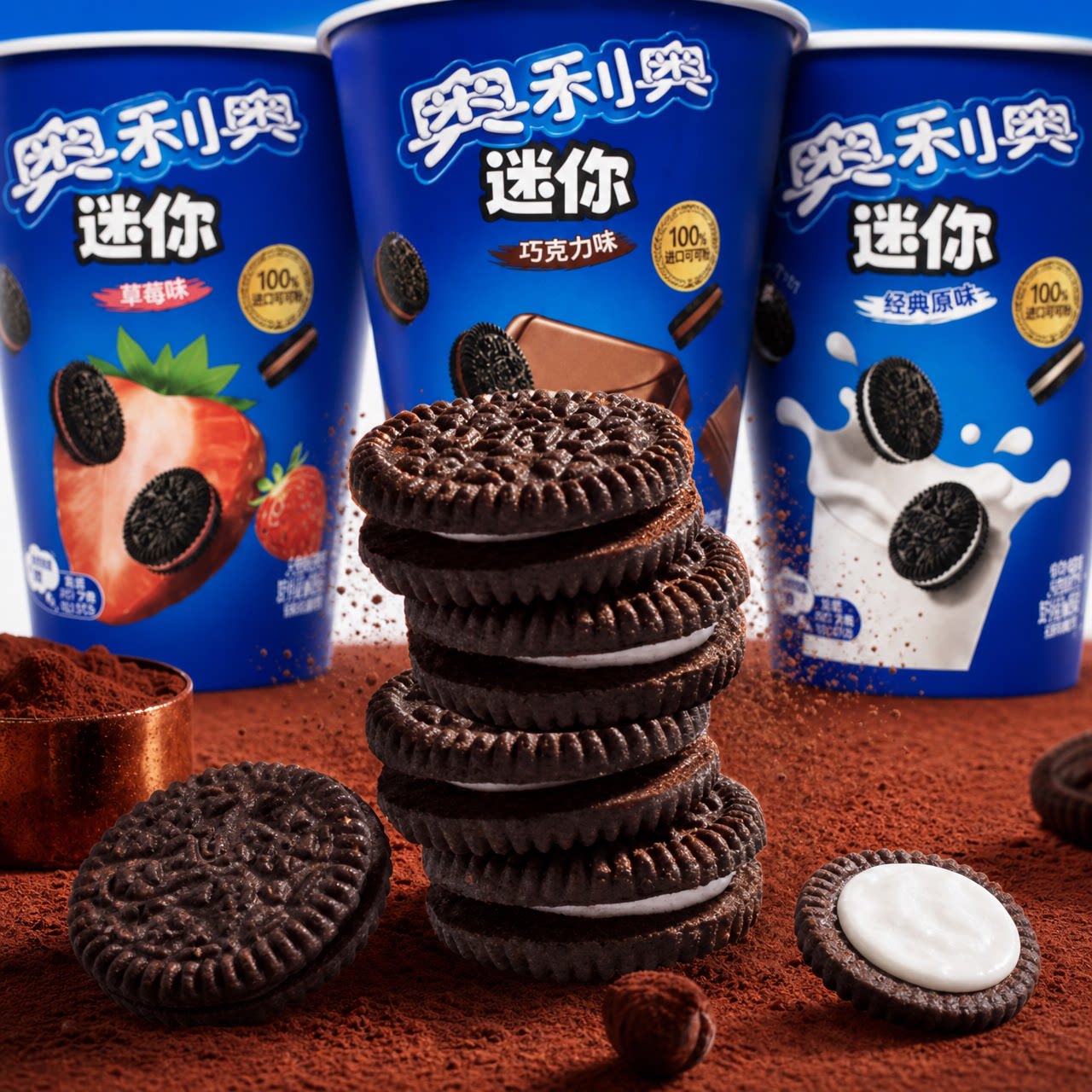 奥利奥mini迷你夹心饼干55g原味巧克力草莓桶装儿童休闲饼干零食