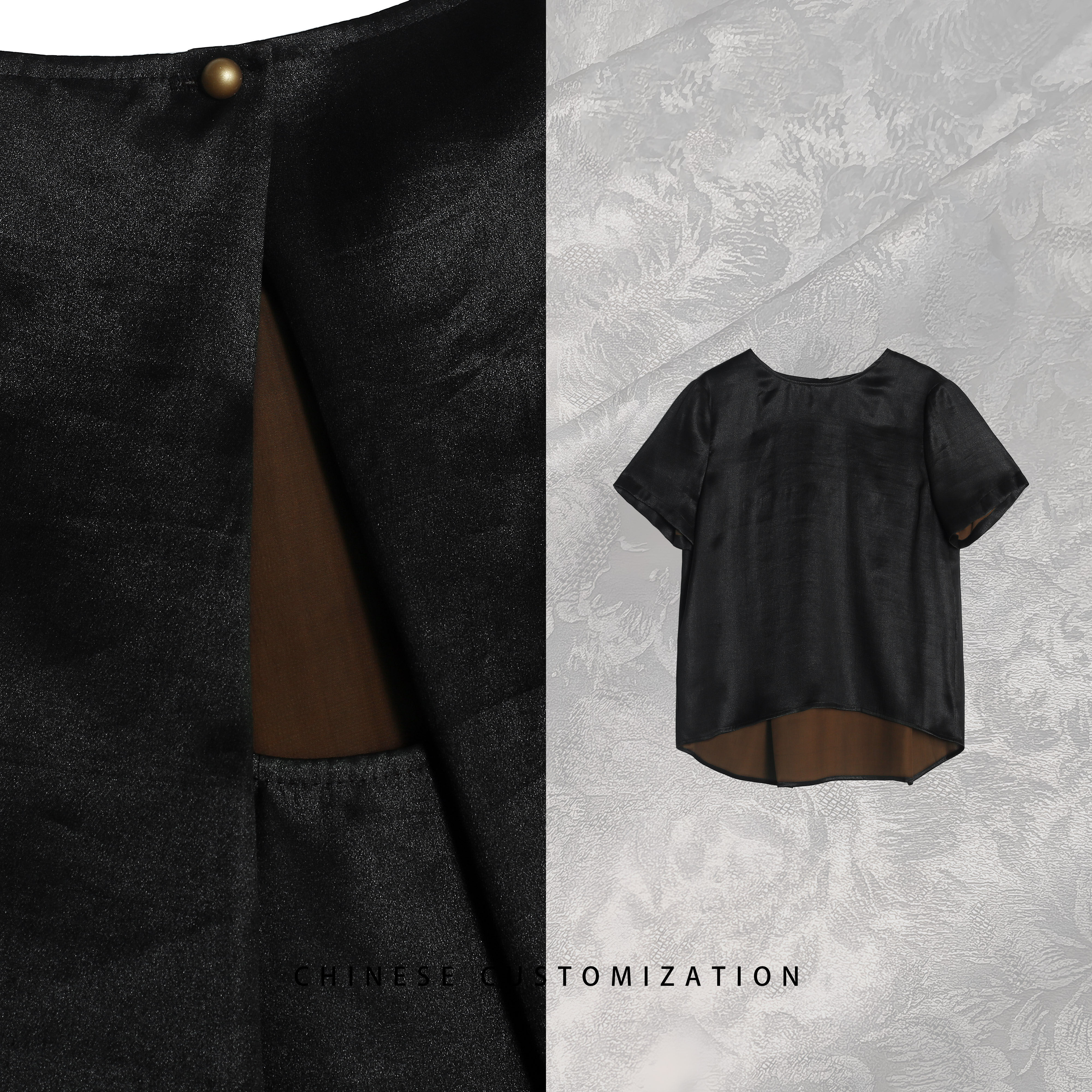 【大娇来了】满分真 丝小重缎香 云纱 设计感国风短袖24LY329