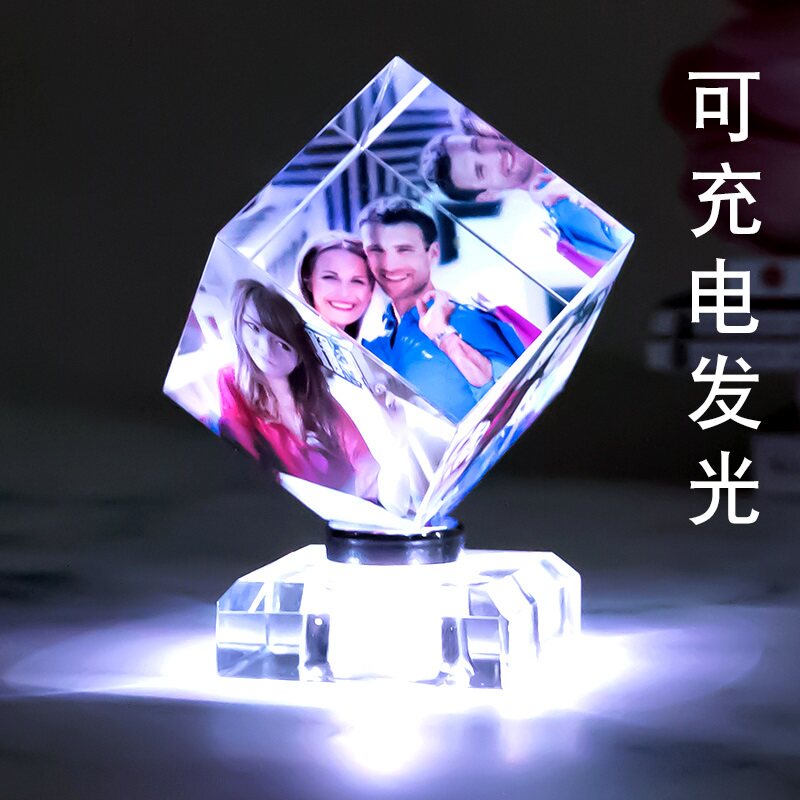 情侣桌上照片正方体水晶车内摆件