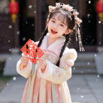2025新款儿童汉服冬季拜年服女童古装唐装女孩过年加绒加厚