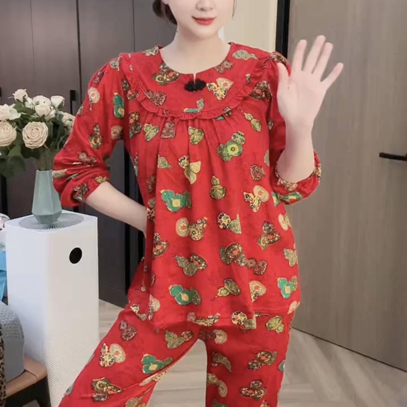 网红中国风盘扣复古睡衣