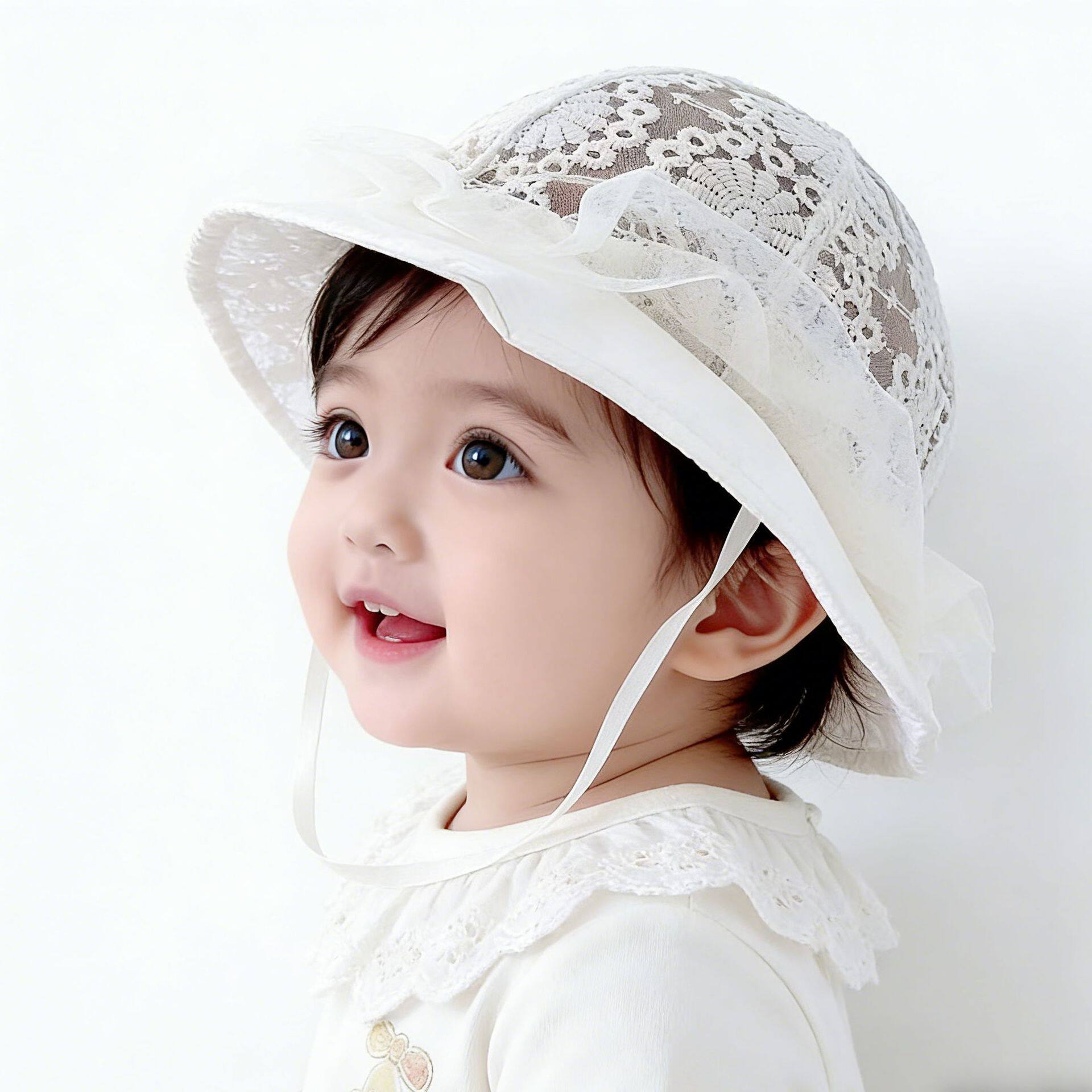 女宝遮阳帽夏季可爱蝴蝶结女婴儿大帽檐防晒帽甜美公主女童太阳帽