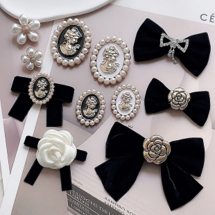 韩版黑色丝绒小蝴蝶结领结女燕尾胸针外套衬衫纯色别针衣服装饰品