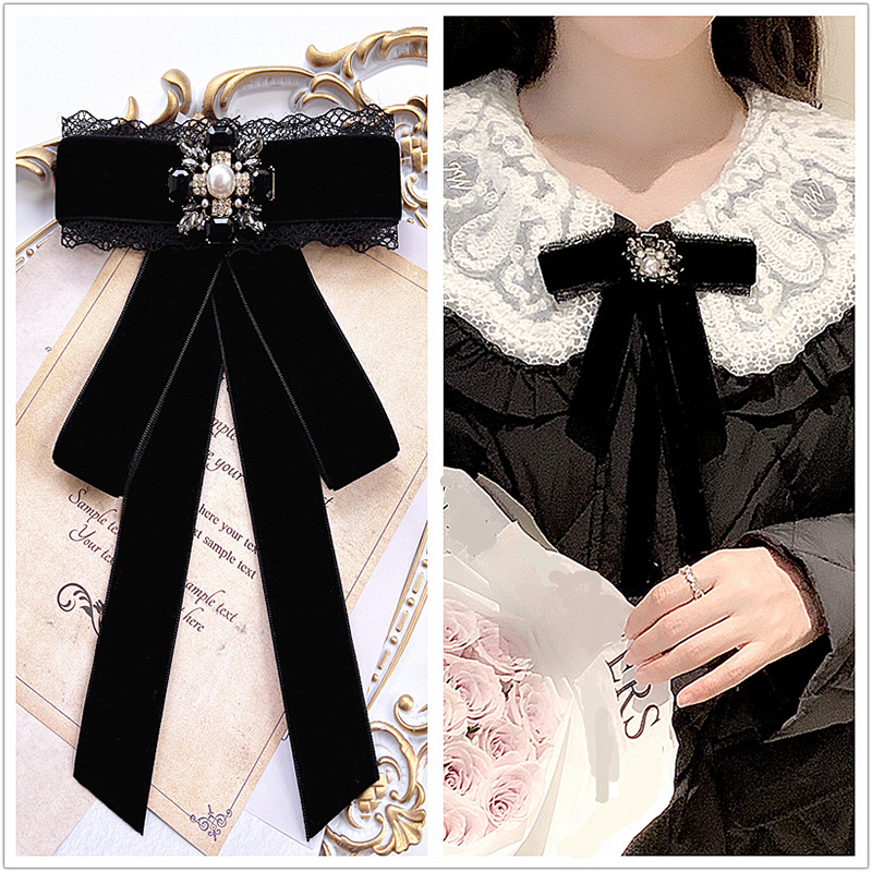 黑色丝绒蝴蝶结别针小号百搭