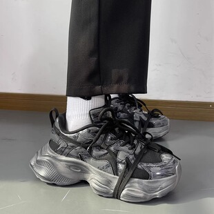 业原创黑武士老爹鞋 夏季 合成鞋 男2025新款 学生运动黑色鞋 子增高鞋