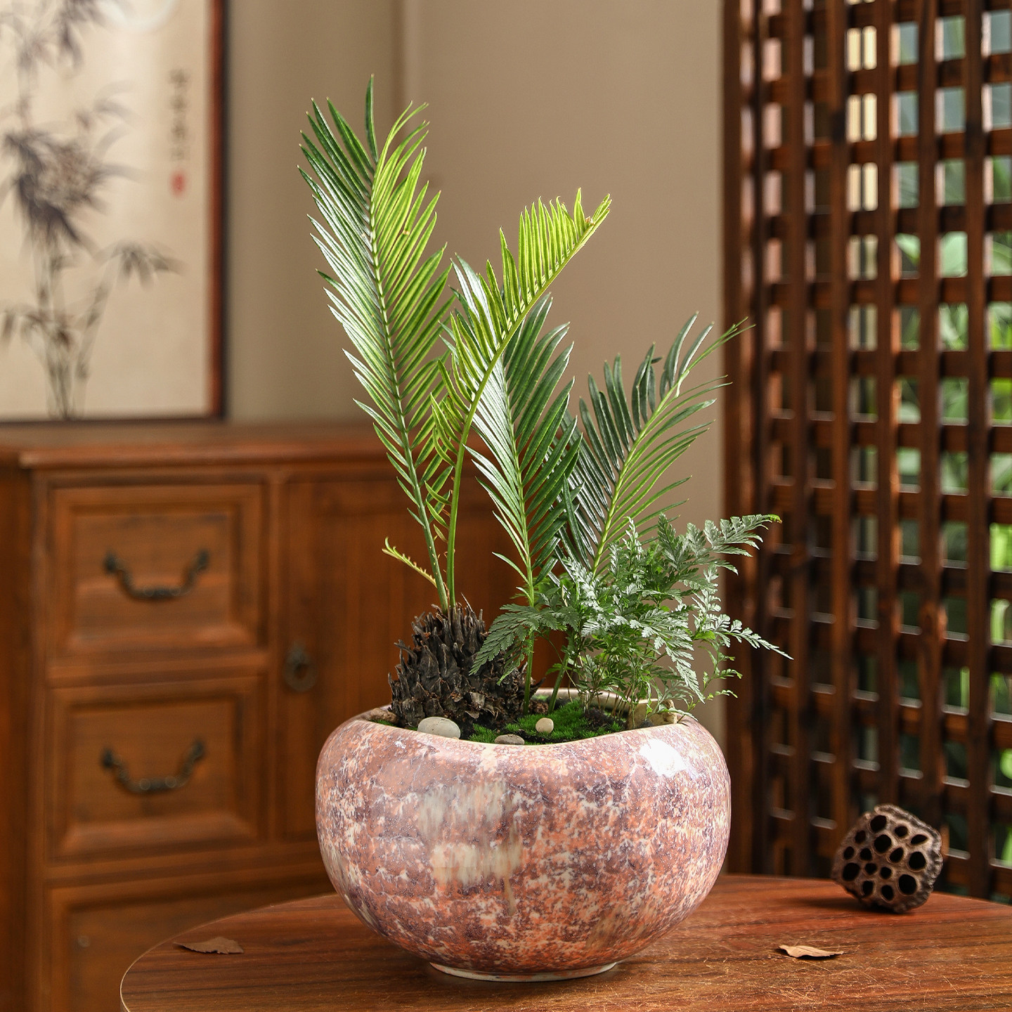 复古新中式圆形陶瓷花盆家用黄金竹君子兰蝴蝶兰绿植盆栽装饰摆件