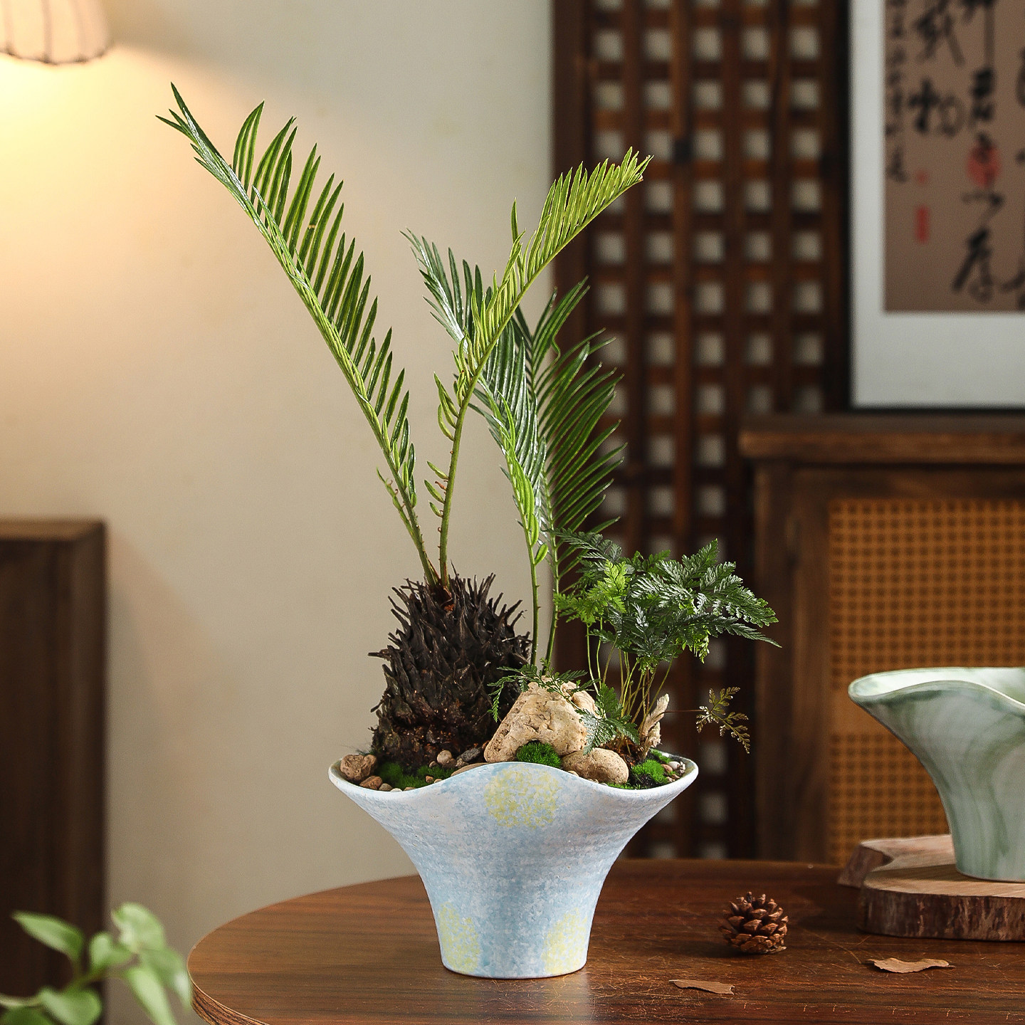 禅意苔藓球陶瓷花盆新中式家用大口径无孔水培绿植组合盆景造景盆