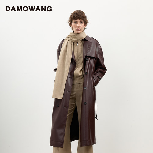 DAMOWANG 2025秋冬新款复古优雅双排扣长款风衣时尚舒适百搭大衣