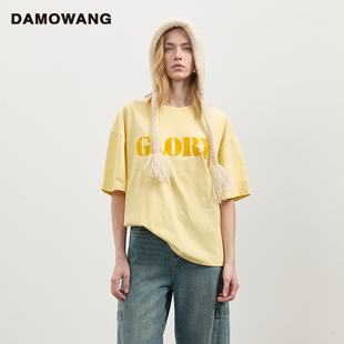 体恤女 DAMOWANG 2025秋冬新款 青春活力薄款 印花浅黄色T恤休闲个性