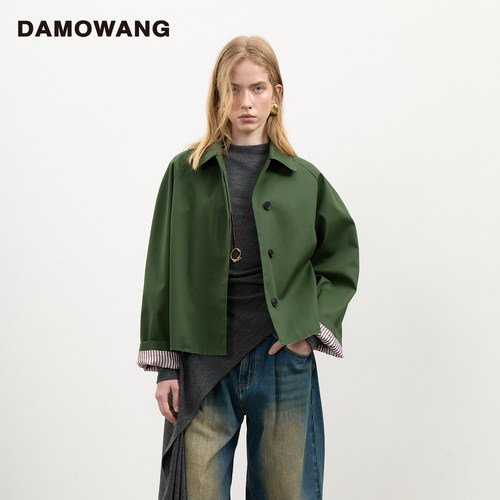 DAMOWANG 2025秋冬新款截复古时髦短风衣式夹克质感高级翻领外套