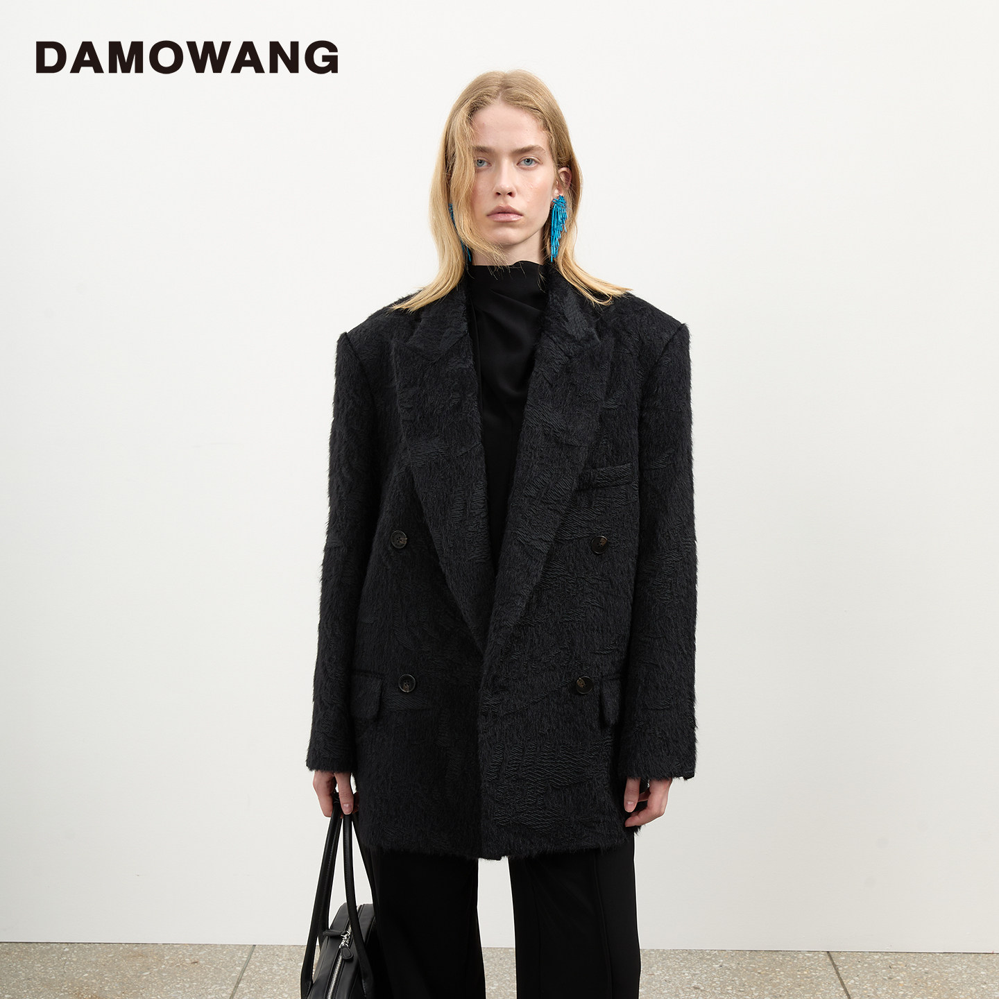 DAMOWANG 2025秋冬新款复古时尚双排扣oversize西装高级提花外套