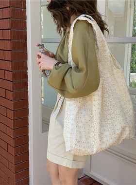 【现货】17161 帆布袋简约花朵蕾丝单肩包手提包袋女背心包女樱花