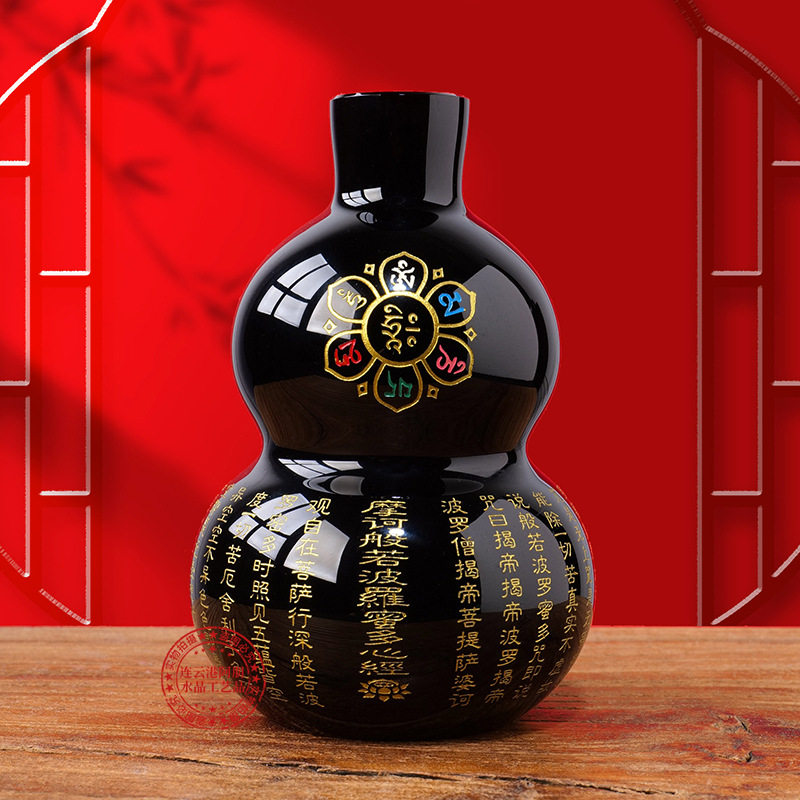 黑曜石葫芦雕刻摆件福禄六字真言般若心经葫芦家居风水工艺品摆件