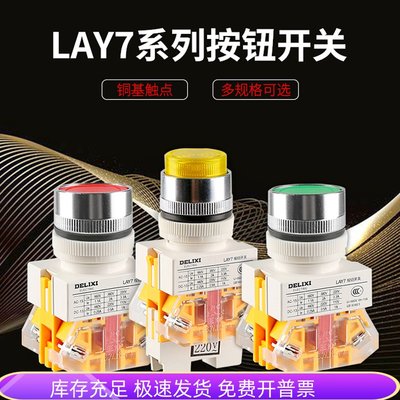 德力西LAY7-11BN自复位平头按钮11X二挡三挡旋钮自锁急停开关22mm