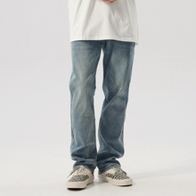 PilotDragon美式做旧直筒牛仔裤男秋季潮流复古百搭高街宽松长裤