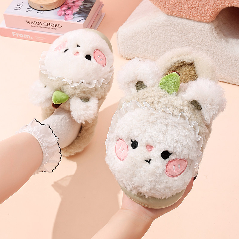 可爱棉拖鞋女士冬季包头保暖毛绒加厚软底防滑亲子居家卡通毛拖鞋