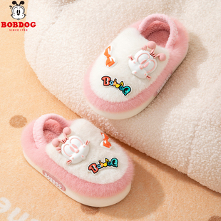 中小童儿童拖鞋男童棉拖鞋后跟带宝宝家居鞋女宝小孩冬季毛毛棉鞋