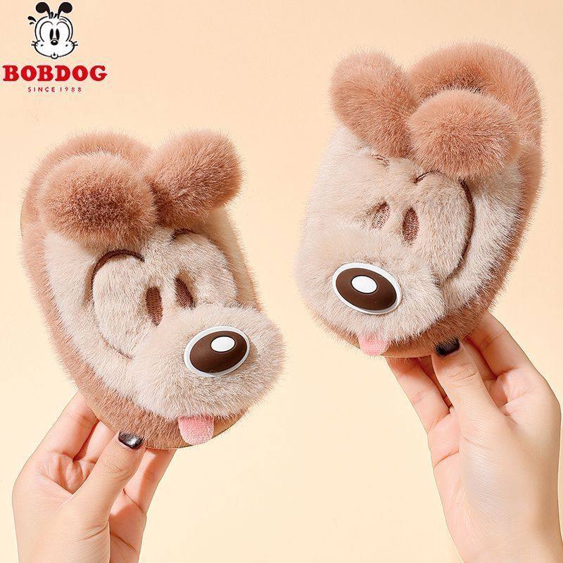 巴布豆儿童棉拖鞋新款秋冬季室内防滑保暖棉鞋女半包跟毛绒棉拖鞋