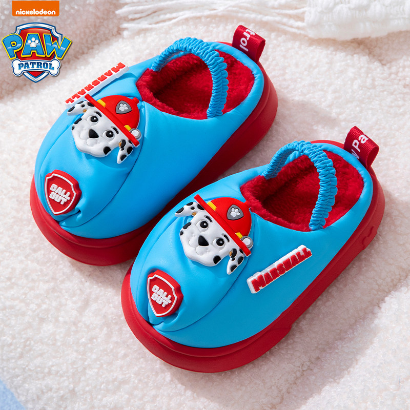 汪汪队宝宝冬季加绒保暖棉鞋防滑防水儿童棉拖鞋小童毛拖鞋后跟带