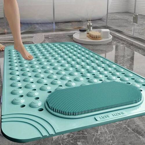 Light Blue Non-Slip PVC Bath Mat - Rectangular Massage Nubs