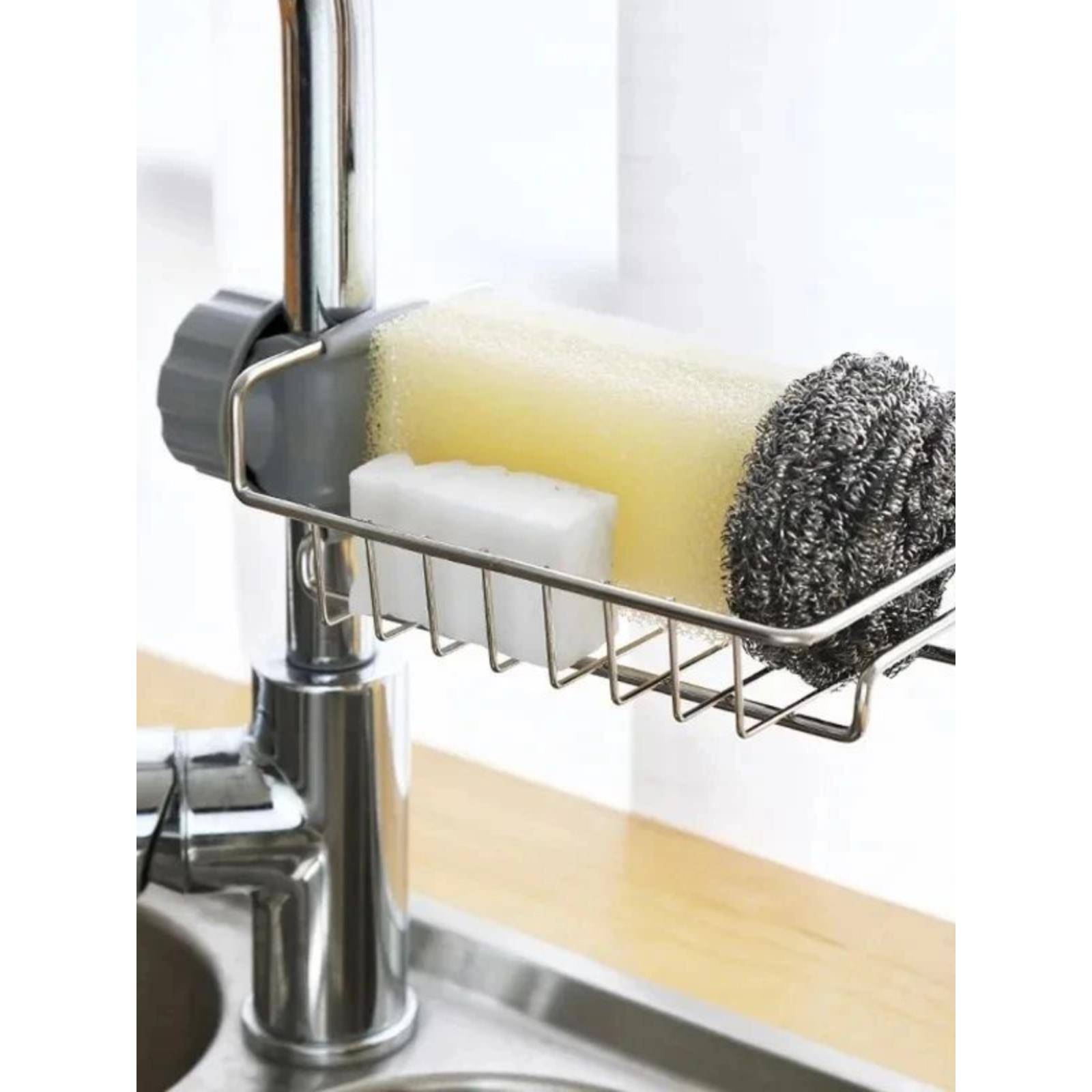 Stainless steel faucet storage rack for kitchen