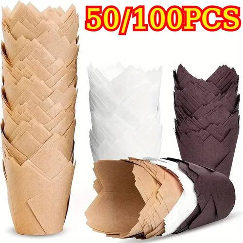 50/100PCS Tulip Cake Paper Cups Oven Baked Oil Proof Cake Pa