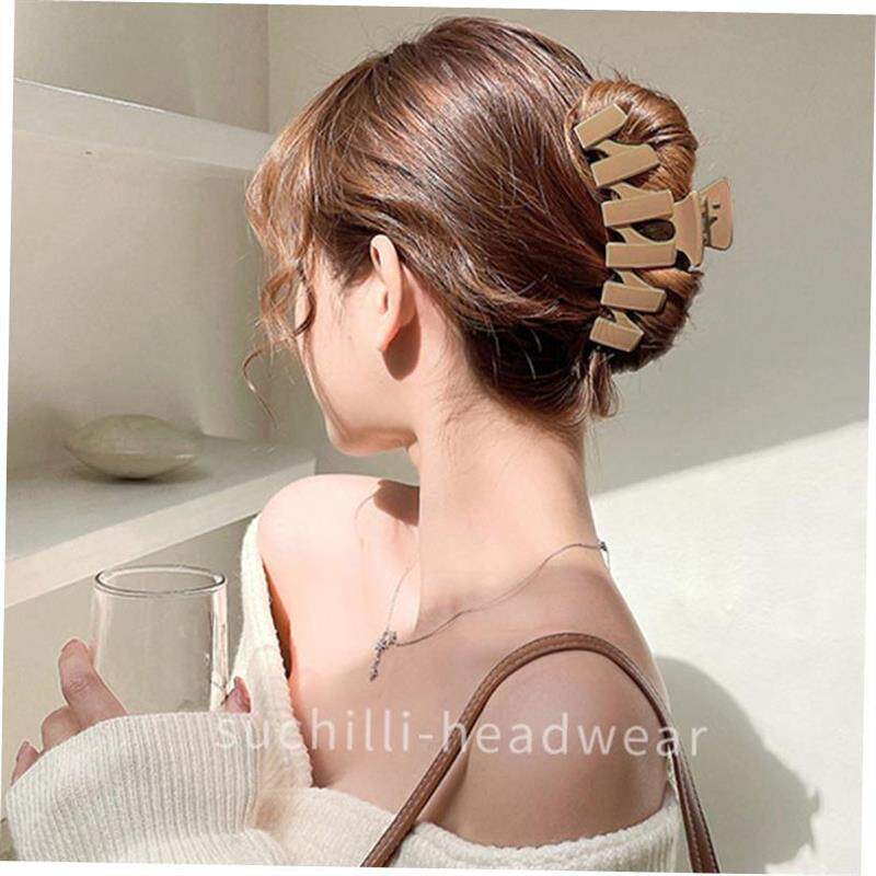 New Solid Color Hair Claw Clip Crab Simple Beige Hair Clips1