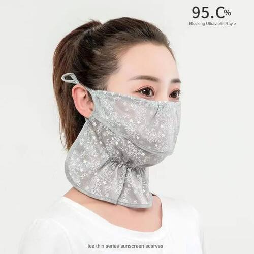 Anti-UV Lace Sunscreen Mask Breathable Ear Cord Face Cover S