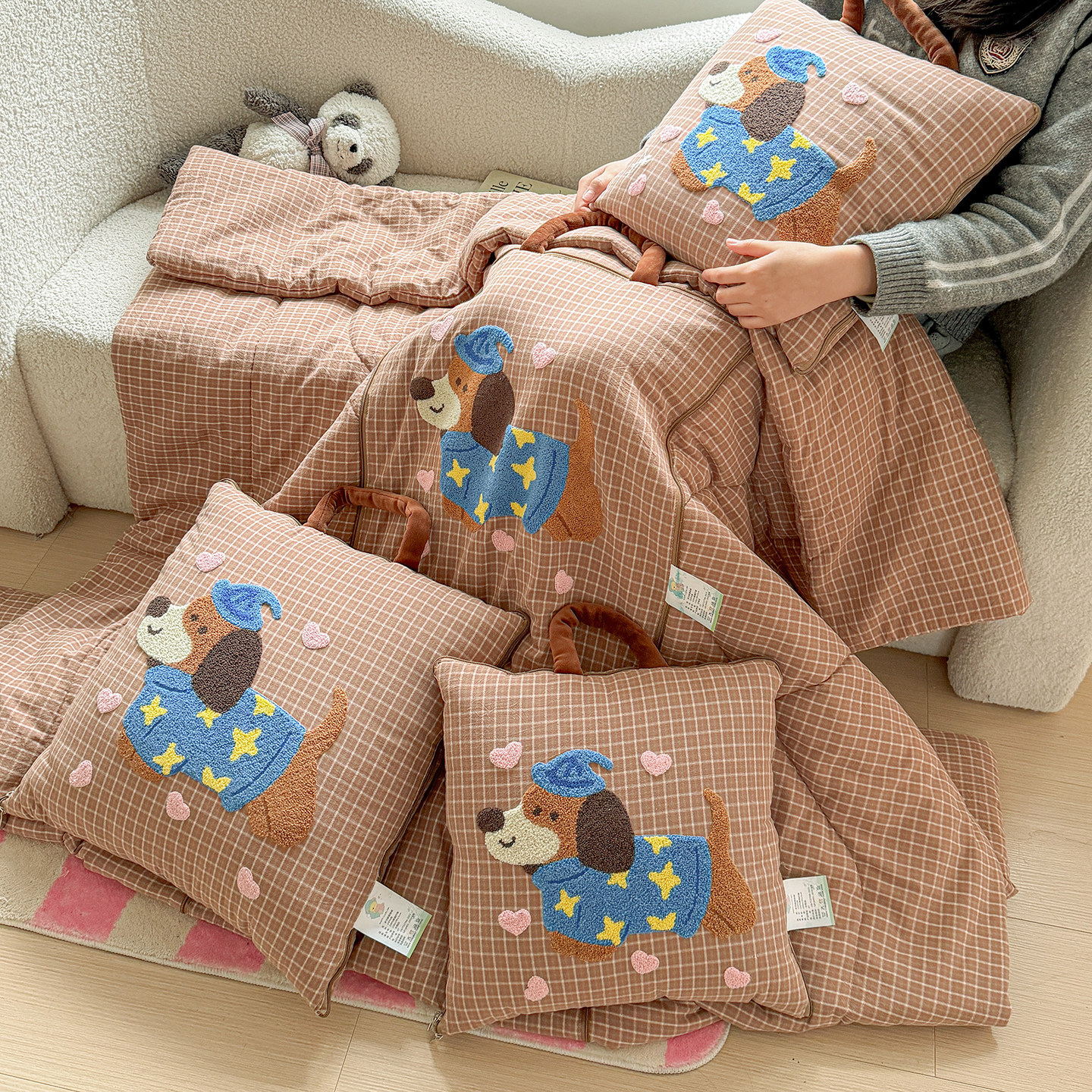 全棉 可机洗 抱枕被子两用2026新款车用二合一午睡枕头被折叠靠枕