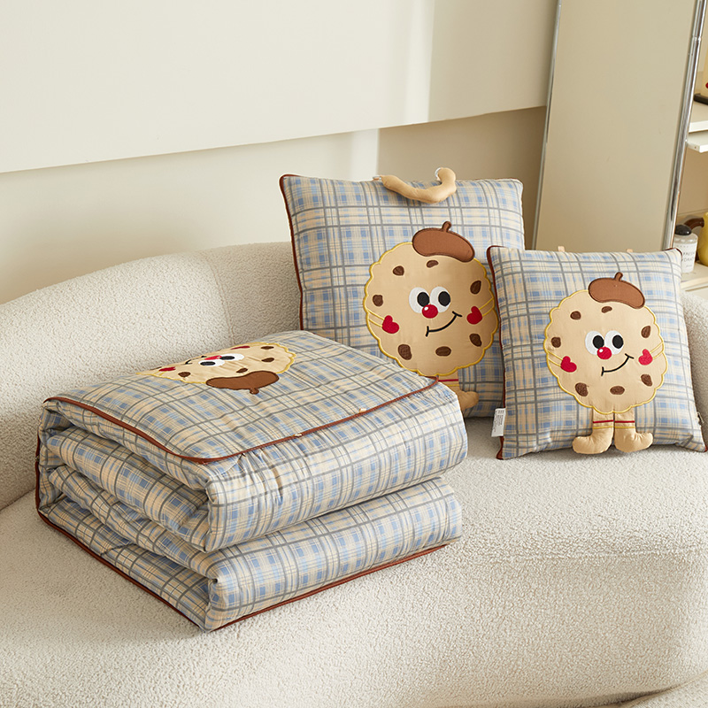 全棉 手提式 抱枕被子两用二合一车用午睡枕头被折叠沙发靠枕毯子