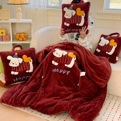 牛奶绒 加厚冬季抱枕被子两用2025新款车用折叠枕头被毯子二合一