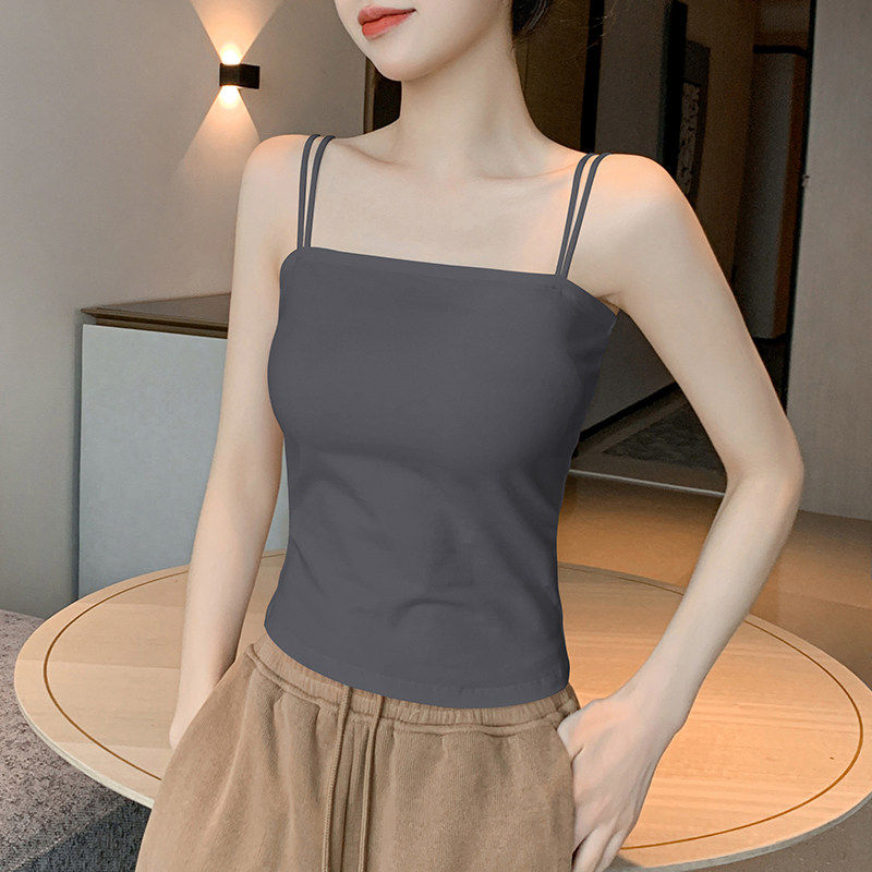 灰色吊带背心女带胸垫2026新款美背西装内搭夏季外穿纯棉打底上衣