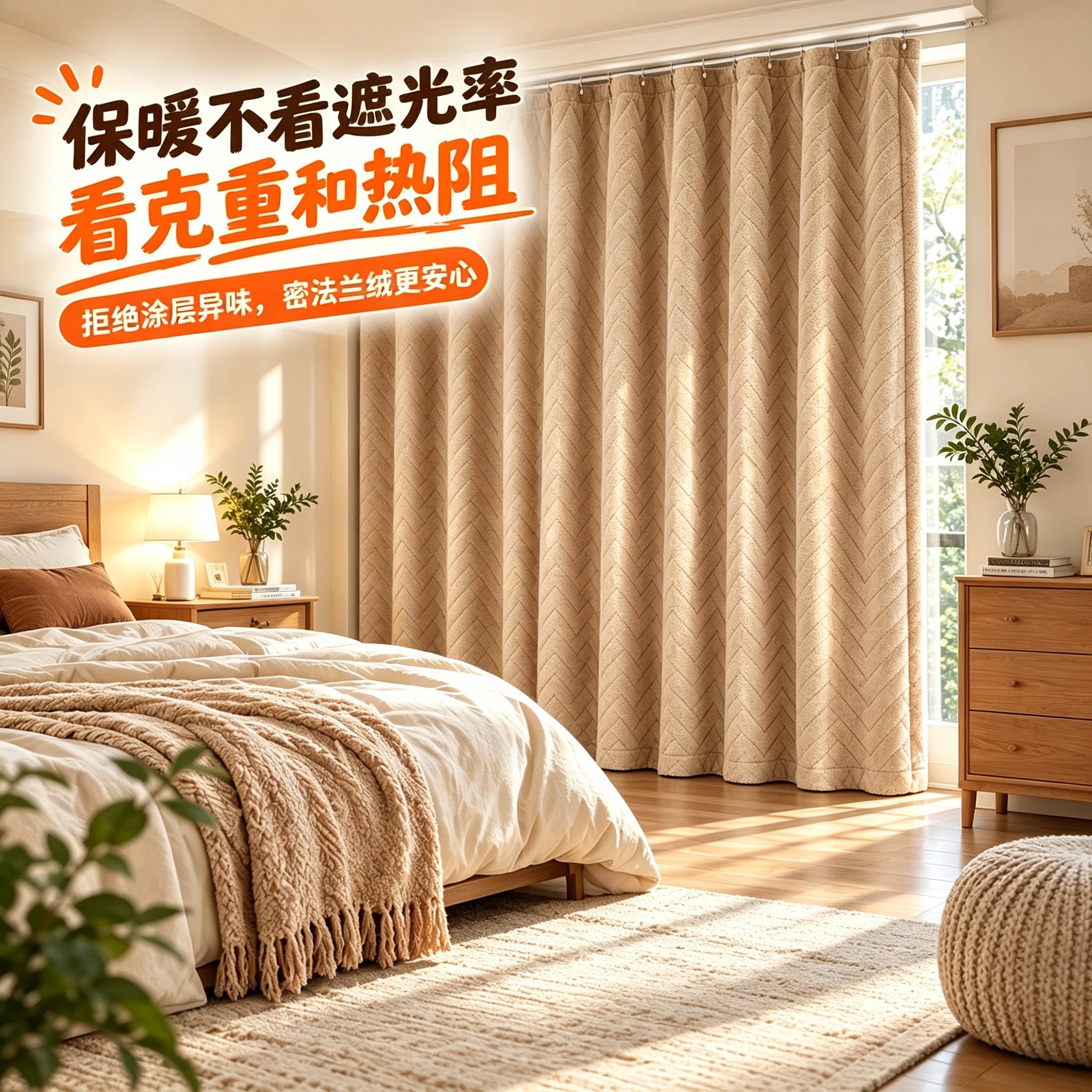 冬季保暖加厚免打孔滑轨窗帘图片