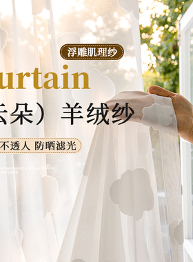 纱帘透光不透人窗帘白纱客厅卧室阳台飘窗遮阳防晒薄纱免打孔法式