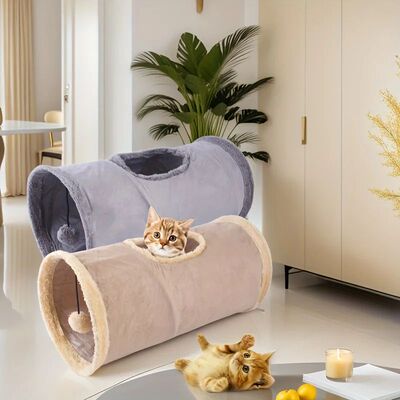 Foldable plush cat toy tunnel, playful cat tent, suitable fo