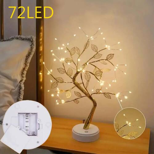 1pc 72LED With Golden Leaf Touch Tree Light,  Night Light, B