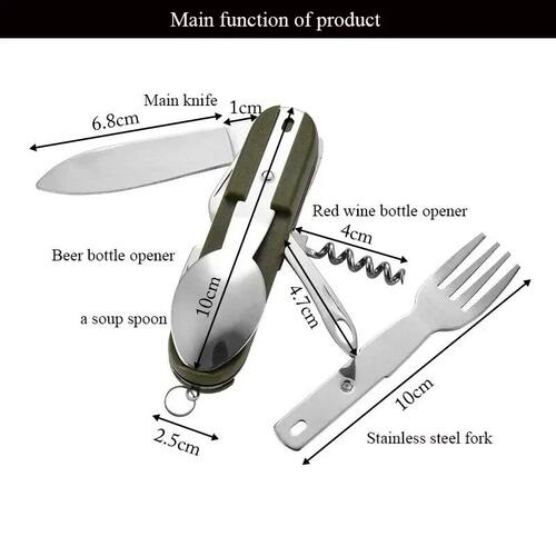 7 in 1 Stainless Steel Camping Cutlery Set Foldable Fork Spo