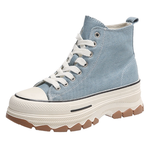 帆布鞋女春夏高帮日系增高厚底波浪底百搭休闲透气运动鞋子ins潮