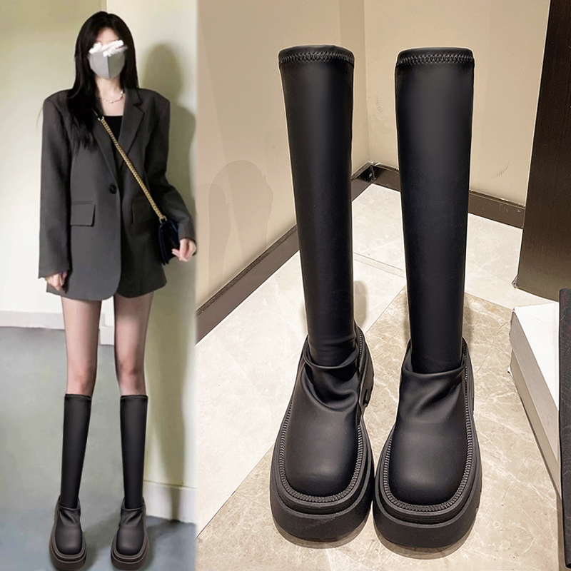 优兰意厚底增高显瘦堆堆靴长筒靴