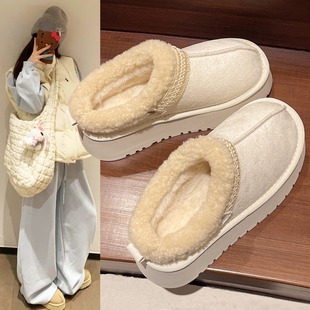 厚底加绒雪地靴女外穿2025懒人一脚蹬包头半拖毛毛棉拖鞋加厚棉鞋