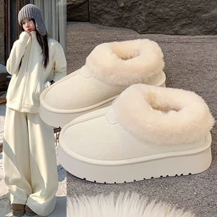 厚底白色雪地靴女2025新款冬季加绒保暖一脚蹬懒人毛毛鞋及踝棉靴
