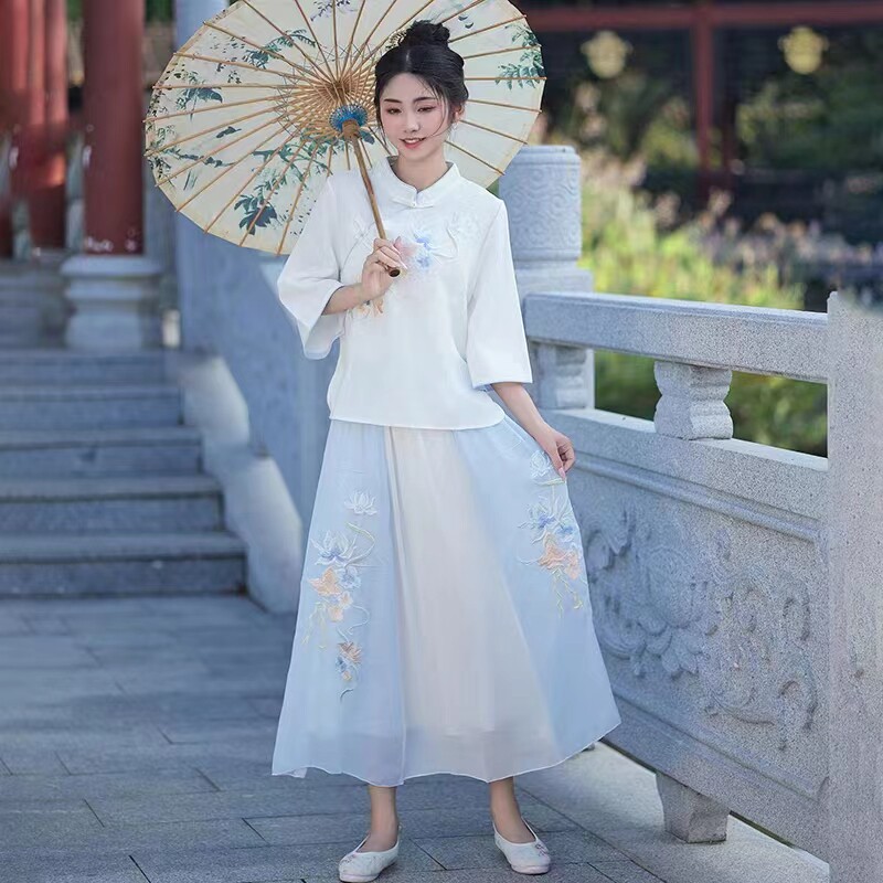 民国风女装新中式改良旗袍裙夏装中国风女学生超仙古风春秋季套装